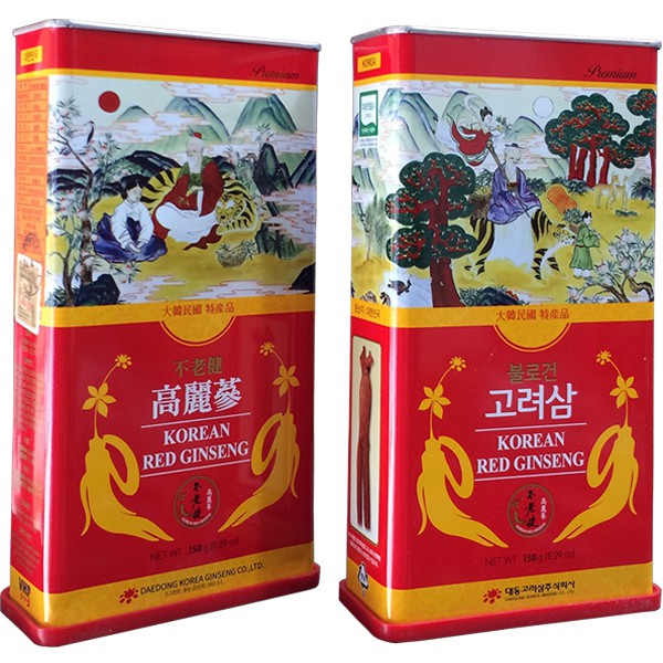 Hồng sâm củ khô 6 năm tuổi 150g hộp thiếc chính hãng Daedong Hàn Quốc