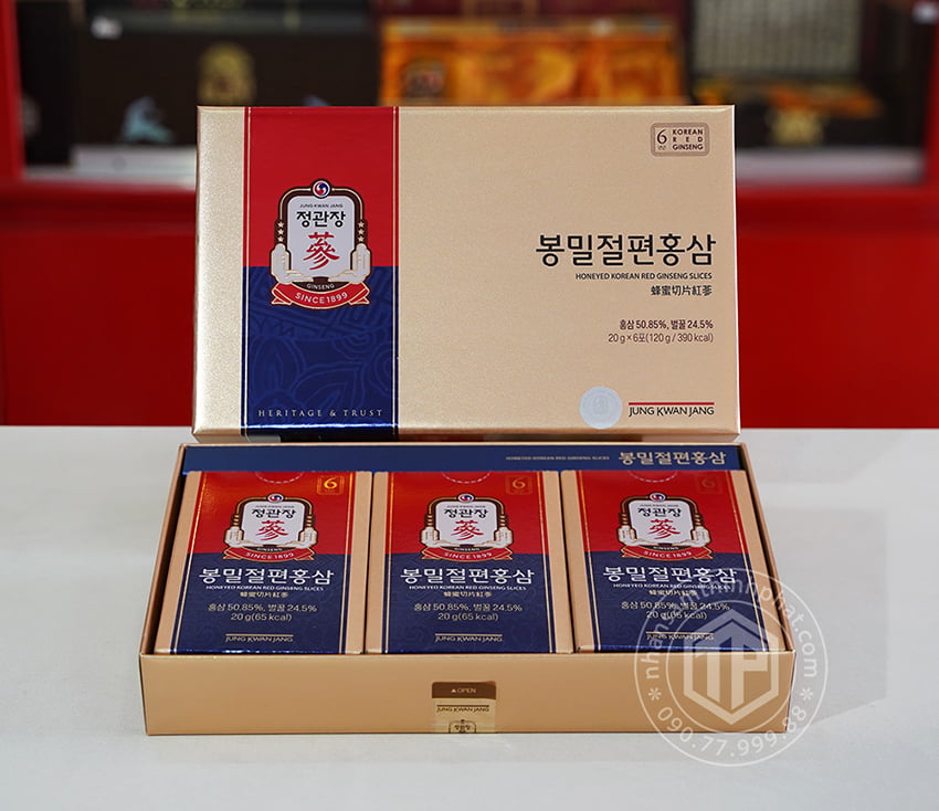 Hồng sâm lát tẩm mật ong KGC Sâm Chính phủ cao cấp hộp 6 gói 120g - Jung Kwan Jang