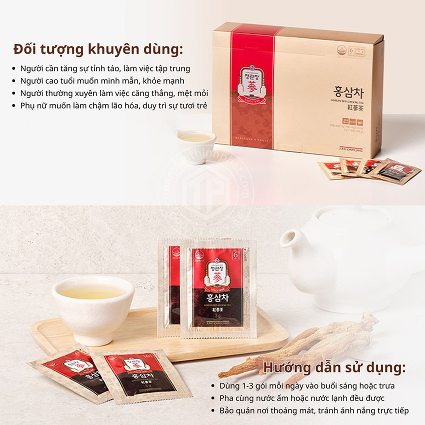 Đối tượng khuyên dùng & Hướng dẫn sử dụng trà hồng sâm KGC hộp 100 gói sâm Chính phủ Hàn Quốc Jung Kwan Jang