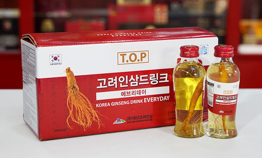 Nước hồng sâm Hàn Quốc hộp 10 chai có củ sâm tươi