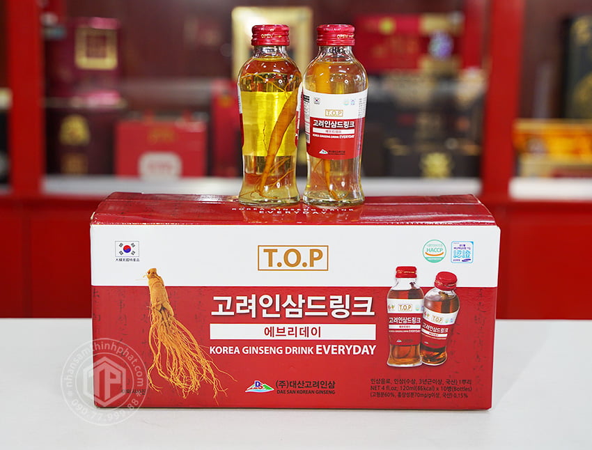 Nước hồng sâm Hàn Quốc hộp 10 chai có củ sâm tươi