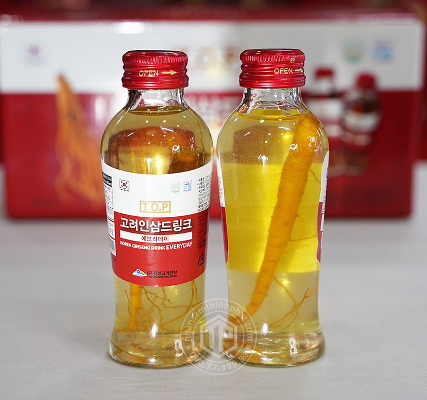 Nước hồng sâm Hàn Quốc hộp 10 chai có củ sâm tươi