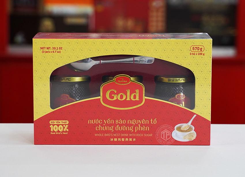 Tổ yến chưng đường phèn 100% tổ yến hộp 3 hũ - 190g/ hũ - Gold Bird
