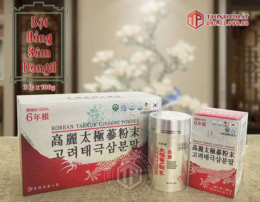 Bột hồng sâm Dongil chính hãng Hàn Quốc hộp 2 lọ x 100g