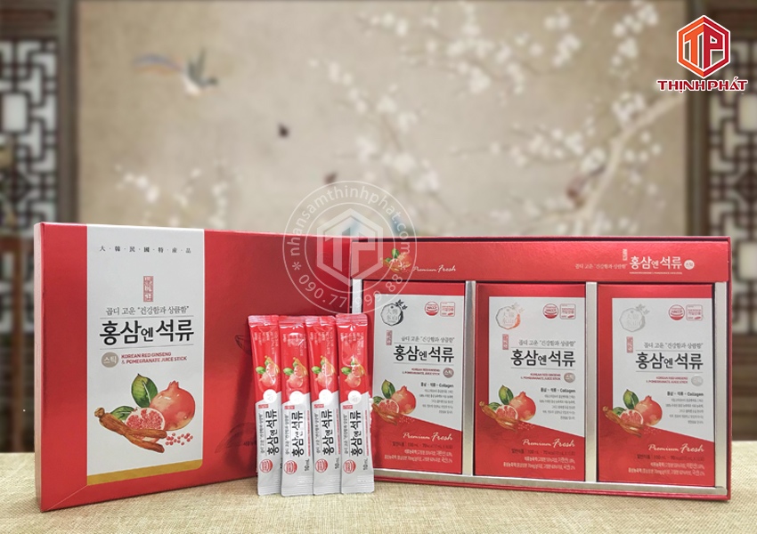Nước lựu hồng sâm collagen chính hãng Daedong Hàn Quốc hộp 30 gói 