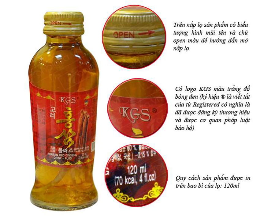 Nước hồng sâm Hàn Quốc chính hãng KGS hộp 10 chai có củ sâm tươi