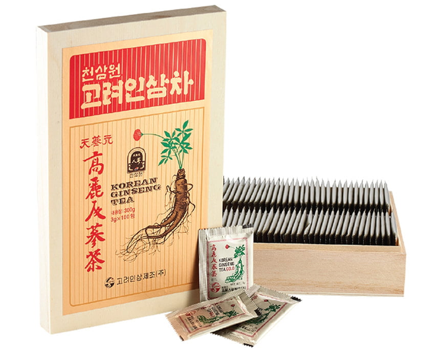 Trà hồng sâm Hàn Quốc chính hãng hộp gỗ 100 gói