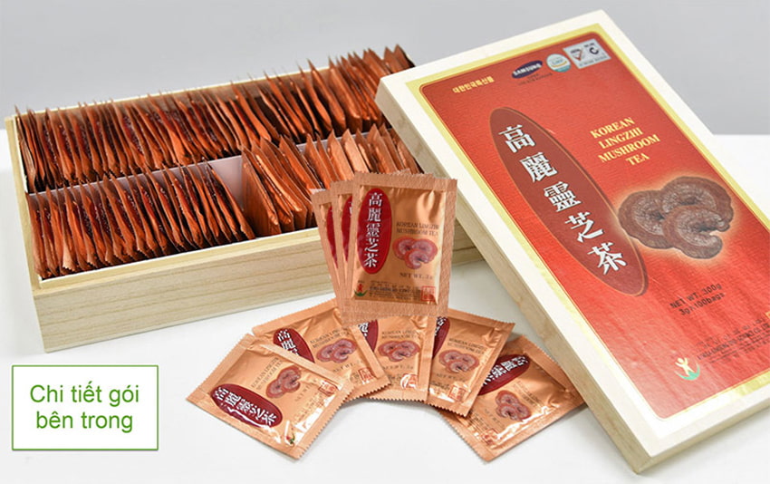 Trà linh chi hòa tan Hàn Quốc hộp gỗ 100 gói